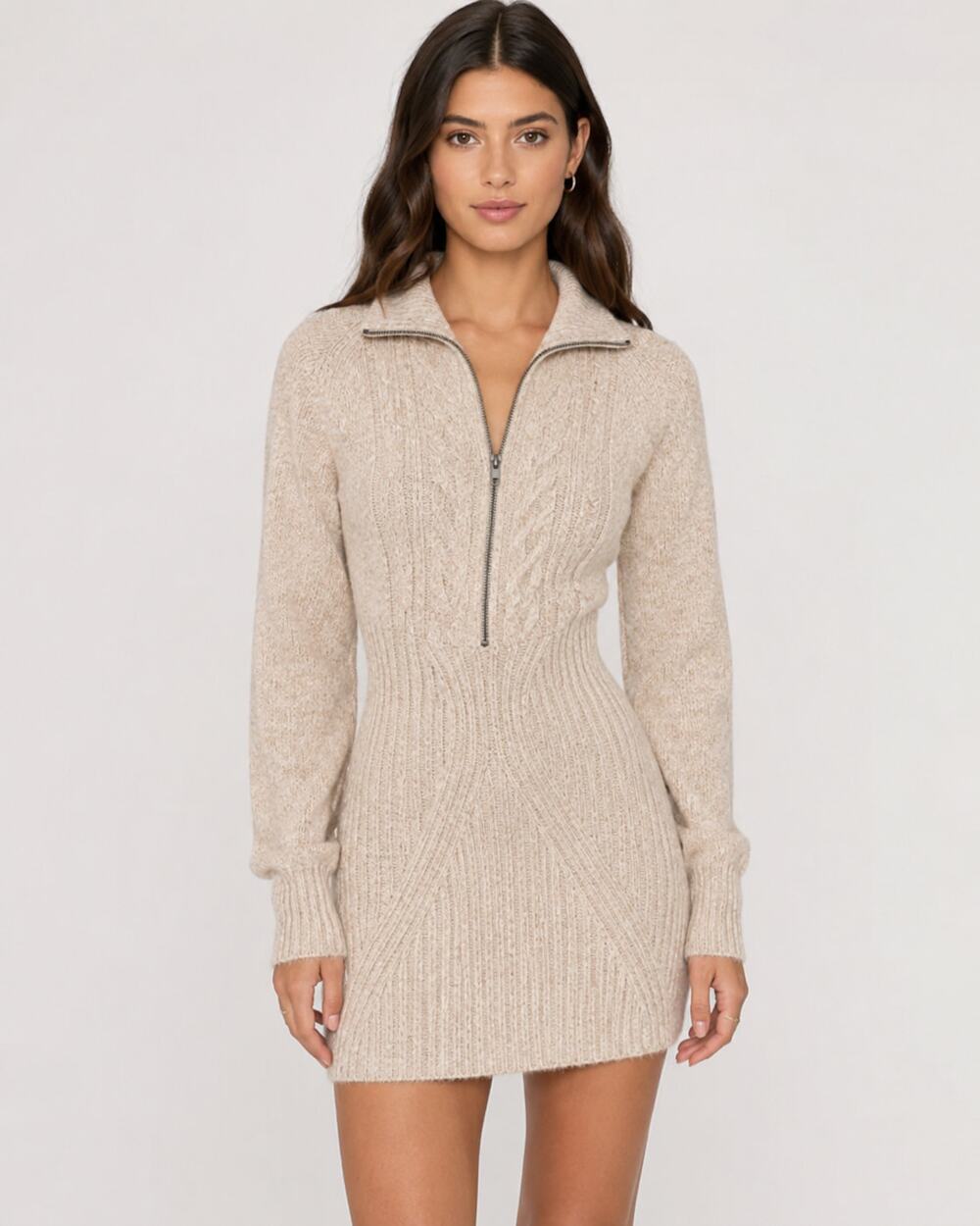 Free People Mont Blanc Mini Dress, Cable-Knit Sweater, Size Large